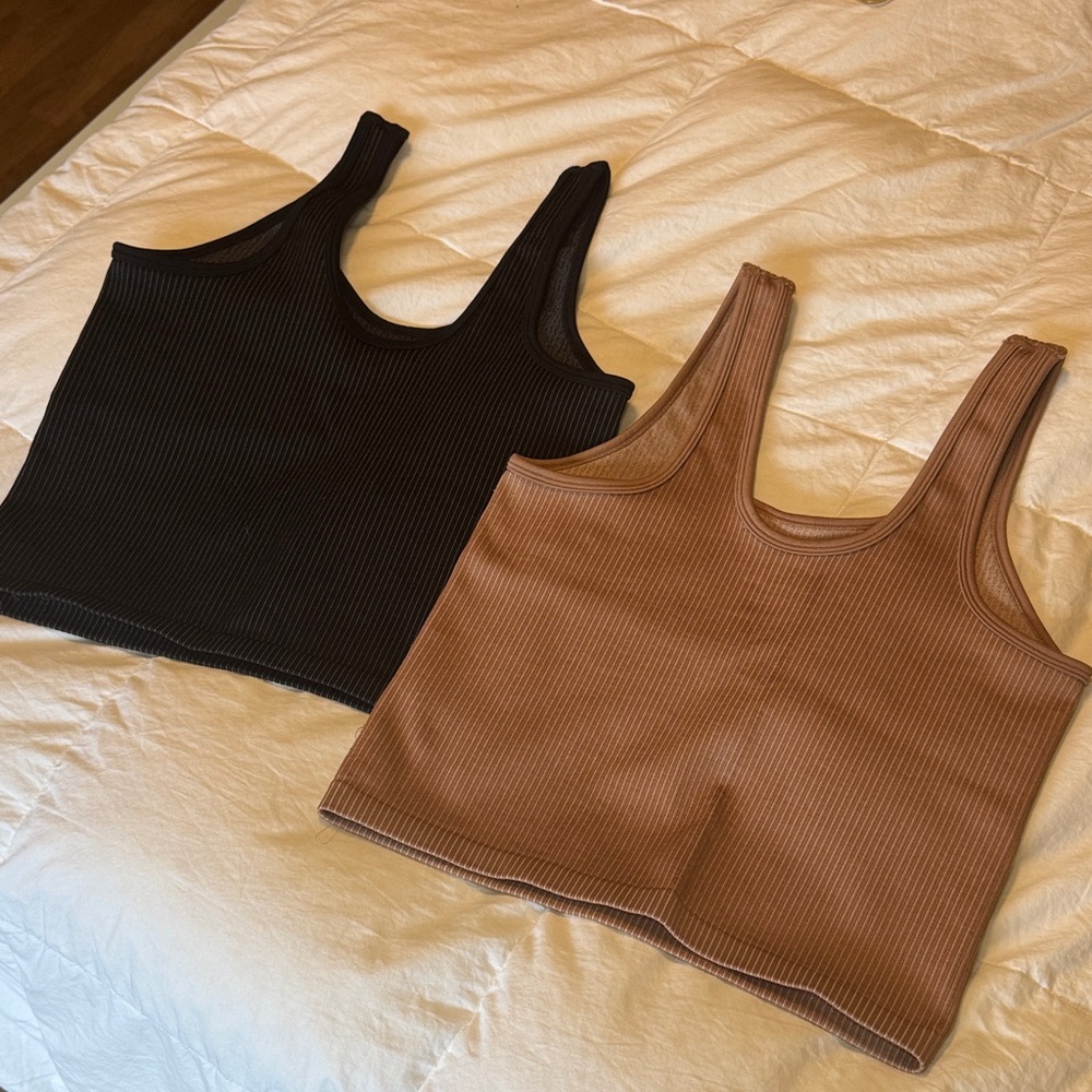 Aerie Ribbed Tank Top Duo - Black and Tan